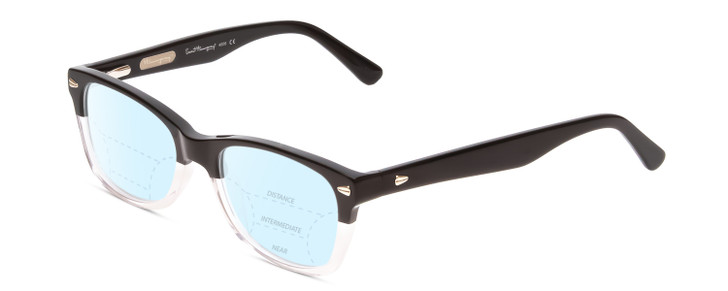Profile View of Ernest Hemingway H4606 Designer Progressive Lens Blue Light Blocking Eyeglasses in Shiny Black Clear 2 Tone Unisex Cateye Full Rim Acetate 51 mm