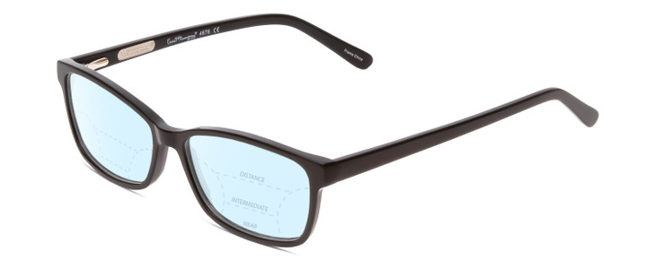 Profile View of Ernest Hemingway H4676 Designer Progressive Lens Blue Light Blocking Eyeglasses in Gloss Black Ladies Cateye Full Rim Acetate 53 mm