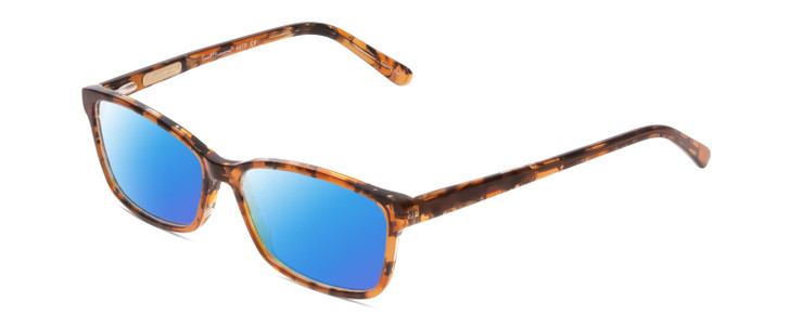 Profile View of Ernest Hemingway H4676 Designer Polarized Sunglasses with Custom Cut Blue Mirror Lenses in Demi-Tortoise Havana Yellow Brown Ladies Cateye Full Rim Acetate 53 mm