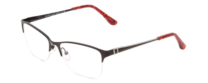 Profile View of Ernest Hemingway H4680 Designer Bi-Focal Prescription Rx Eyeglasses in Metallic Black Clear Ladies Cateye Semi-Rimless Metal 52 mm