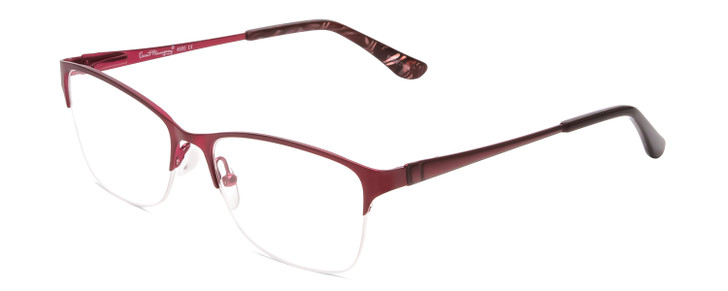 Profile View of Ernest Hemingway H4680 Designer Single Vision Prescription Rx Eyeglasses in Metallic Burgundy Red Clear Ladies Cateye Semi-Rimless Metal 52 mm