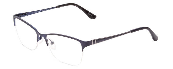 Profile View of Ernest Hemingway H4680 Designer Reading Eye Glasses with Custom Cut Powered Lenses in Metallic Navy Blue Clear Ladies Cateye Semi-Rimless Metal 52 mm
