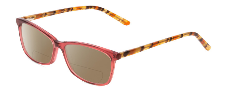 Profile View of Ernest Hemingway H4696 Designer Polarized Reading Sunglasses with Custom Cut Powered Amber Brown Lenses in Ruby Red Crystal/Orange Yellow Brown Tiger Print Ladies Cateye Full Rim Acetate 54 mm