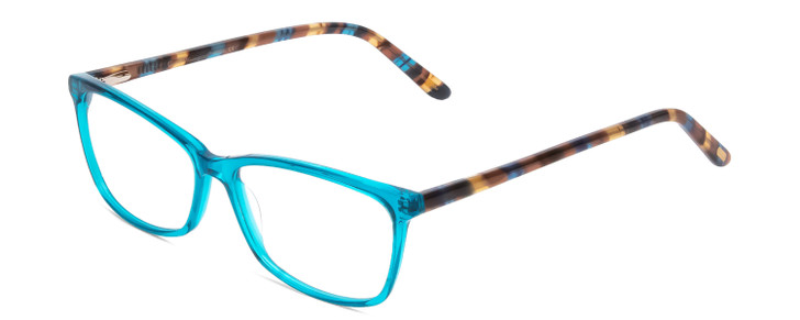 Profile View of Ernest Hemingway H4696 Designer Reading Eye Glasses with Custom Cut Powered Lenses in Teal Blue Green Crystal/Brown Yellow Navy Gold Striped Ladies Cateye Full Rim Acetate 54 mm