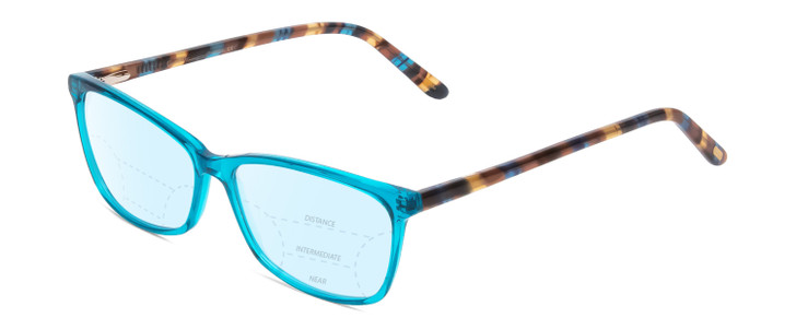 Profile View of Ernest Hemingway H4696 Designer Progressive Lens Blue Light Blocking Eyeglasses in Teal Blue Green Crystal/Brown Yellow Navy Gold Striped Ladies Cateye Full Rim Acetate 54 mm