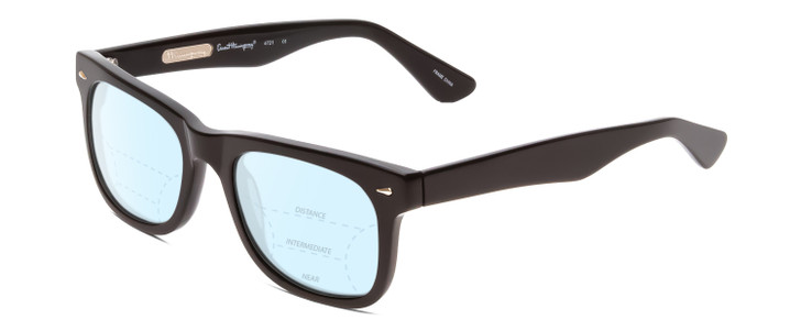 Profile View of Ernest Hemingway H4721 Designer Progressive Lens Blue Light Blocking Eyeglasses in Gloss Black Silver Studs  Unisex Cateye Full Rim Acetate 50 mm