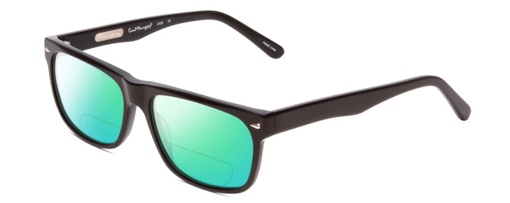 Profile View of Ernest Hemingway H4723 Designer Polarized Reading Sunglasses with Custom Cut Powered Green Mirror Lenses in Gloss Black Silver Studs  Unisex Cateye Full Rim Acetate 57 mm