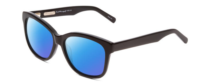 Profile View of Ernest Hemingway H4732 Designer Polarized Sunglasses with Custom Cut Blue Mirror Lenses in Gloss Black Ladies Cateye Full Rim Acetate 56 mm