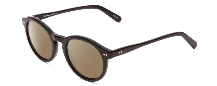 Profile View of Ernest Hemingway H4733 Designer Polarized Reading Sunglasses with Custom Cut Powered Amber Brown Lenses in Gloss Black Unisex Cateye Full Rim Acetate 49 mm