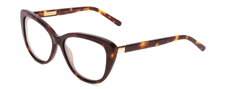 Profile View of Ernest Hemingway H4735 Designer Reading Eye Glasses with Custom Cut Powered Lenses in Gloss Tortoise Havana Brown Yellow Gold Ladies Cateye Full Rim Acetate 54 mm