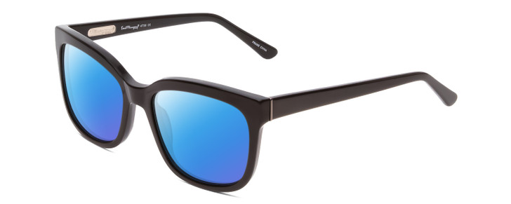 Profile View of Ernest Hemingway H4736 Designer Polarized Sunglasses with Custom Cut Blue Mirror Lenses in Gloss Black Unisex Cateye Full Rim Acetate 53 mm