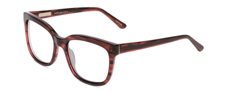 Profile View of Ernest Hemingway H4736 Designer Reading Eye Glasses with Custom Cut Powered Lenses in Burgundy Red Plum Marbled Lines Unisex Cateye Full Rim Acetate 53 mm