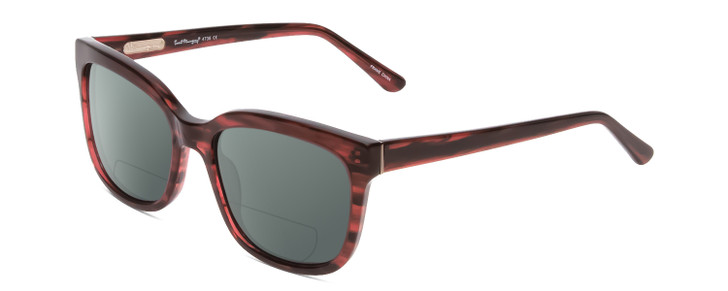 Profile View of Ernest Hemingway H4736 Designer Polarized Reading Sunglasses with Custom Cut Powered Smoke Grey Lenses in Burgundy Red Plum Marbled Lines Unisex Cateye Full Rim Acetate 53 mm