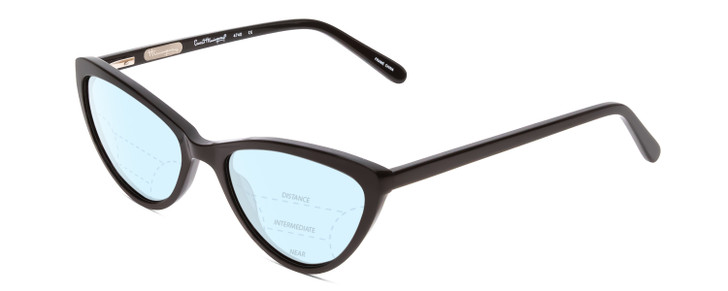 Profile View of Ernest Hemingway H4740 Designer Progressive Lens Blue Light Blocking Eyeglasses in Gloss Black Ladies Cateye Full Rim Acetate 56 mm