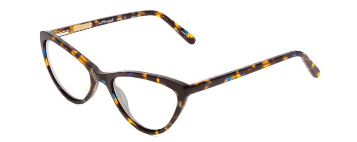 Profile View of Ernest Hemingway H4740 Designer Reading Eye Glasses in Gloss Blue Yellow Brown Tortoise Havana Ladies Cateye Full Rim Acetate 56 mm