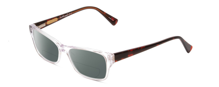 Profile View of Ernest Hemingway H4805 Designer Polarized Reading Sunglasses with Custom Cut Powered Smoke Grey Lenses in Clear Crystal/Red Brown Tortoise Ladies Cateye Full Rim Acetate 52 mm