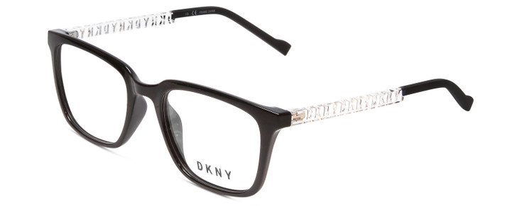 Profile View of DKNY DK5015 Designer Bi-Focal Prescription Rx Eyeglasses in Black Clear Crystal  Ladies Rectangle Full Rim Acetate 52 mm