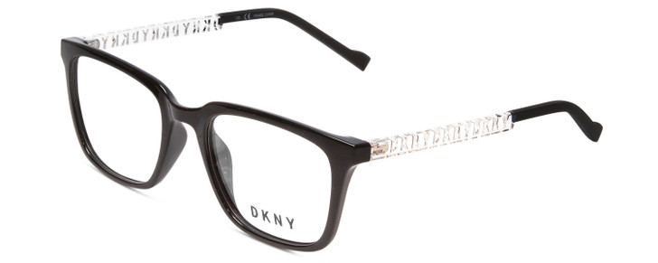 Profile View of DKNY DK5015 Designer Progressive Lens Prescription Rx Eyeglasses in Black Clear Crystal  Ladies Rectangle Full Rim Acetate 52 mm