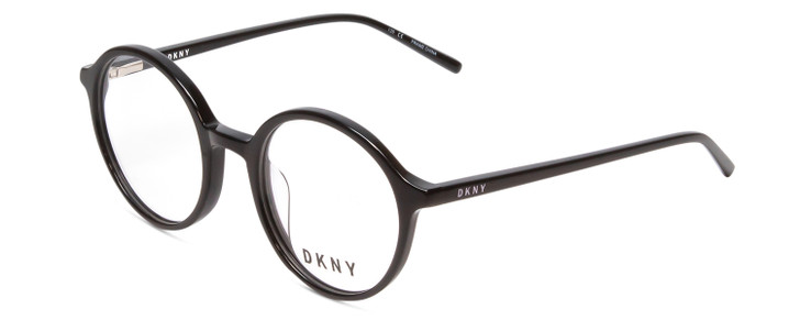 Profile View of DKNY DK5026 Designer Progressive Lens Prescription Rx Eyeglasses in Gloss Black Ladies Round Full Rim Acetate 48 mm
