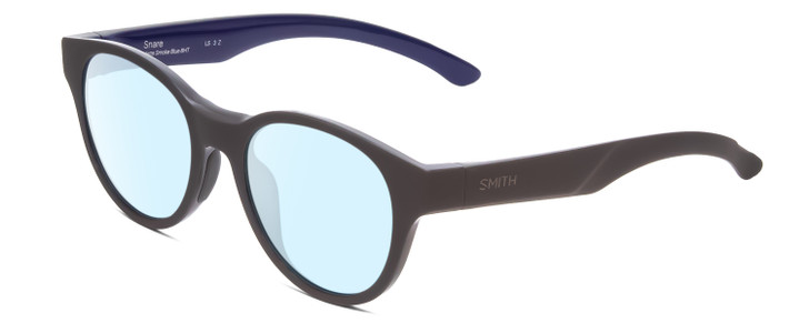 Profile View of Smith Optics Snare Designer Blue Light Blocking Eyeglasses in Matte Smoke Grey Blue Unisex Round Full Rim Acetate 51 mm