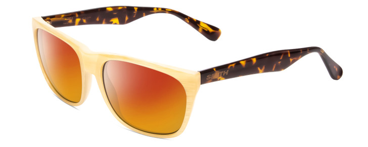 Profile View of Smith Optics Tioga Designer Polarized Sunglasses with Custom Cut Red Mirror Lenses in Horn Ivory Milk Marble Tortoise Brown Unisex Classic Full Rim Acetate 58 mm