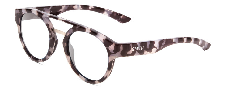 Profile View of Smith Optics Range Designer Bi-Focal Prescription Rx Eyeglasses in Grey Chocolate Tortoise Havana Ladies Round Full Rim Acetate 50 mm