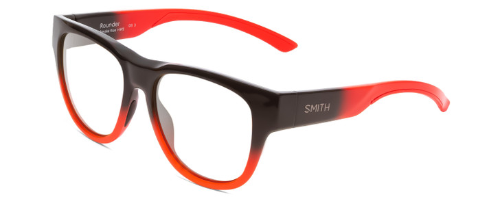 Profile View of Smith Optics Rounder Designer Reading Eye Glasses in Dark Grey Carbon Black Red Unisex Round Full Rim Acetate 51 mm