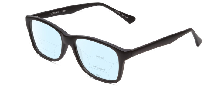 Profile View of Gotham Style 237 Designer Progressive Lens Blue Light Blocking Eyeglasses in Matte Black Unisex Classic Full Rim Acetate 55 mm