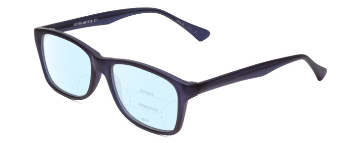 Profile View of Gotham Style 237 Designer Progressive Lens Blue Light Blocking Eyeglasses in Matte Blue Unisex Classic Full Rim Acetate 55 mm