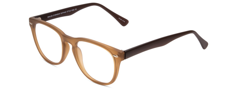 Profile View of Gotham Style 252 Designer Reading Eye Glasses with Custom Cut Powered Lenses in Matte Tan Brown Unisex Round Full Rim Acetate 52 mm