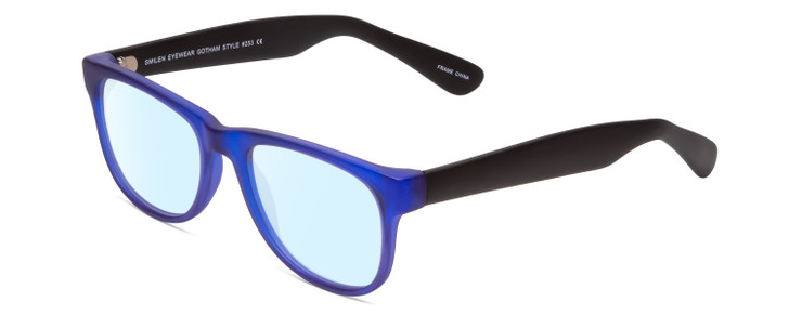 Profile View of Gotham Style 253 Designer Blue Light Blocking Eyeglasses in Matte Blue Unisex Classic Full Rim Acetate 52 mm