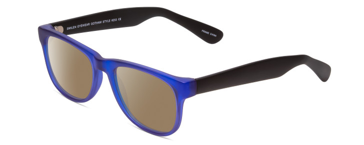 Profile View of Gotham Style 253 Designer Polarized Sunglasses with Custom Cut Amber Brown Lenses in Matte Blue Unisex Classic Full Rim Acetate 52 mm