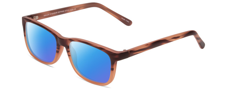 Profile View of Gotham Style 256 Designer Polarized Sunglasses with Custom Cut Blue Mirror Lenses in Matte Brown Stripe Mens Classic Full Rim Acetate 55 mm