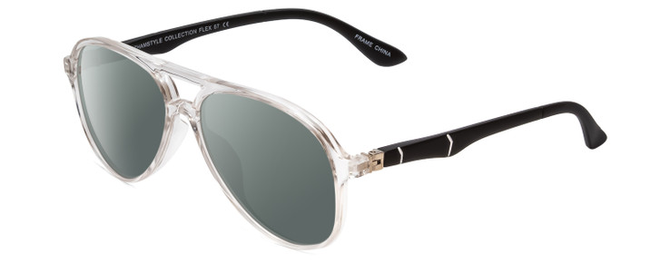 Profile View of Gotham Style Flex Collection 67 Designer Polarized Sunglasses with Custom Cut Smoke Grey Lenses in Crystal&Matte Black Mens Aviator Full Rim Acetate 65 mm