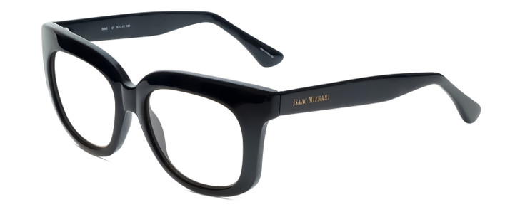 Profile View of Isaac Mizrahi IM40-10 Designer Reading Eye Glasses with Custom Cut Powered Lenses in Black Ladies Retro Full Rim Acetate 52 mm