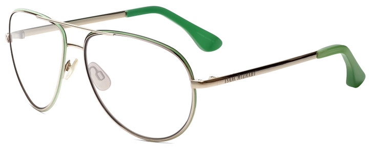 Profile View of Isaac Mizrahi IM36-86 Designer Progressive Lens Prescription Rx Eyeglasses in Gold Mint Green Unisex Aviator Full Rim Acetate 59 mm