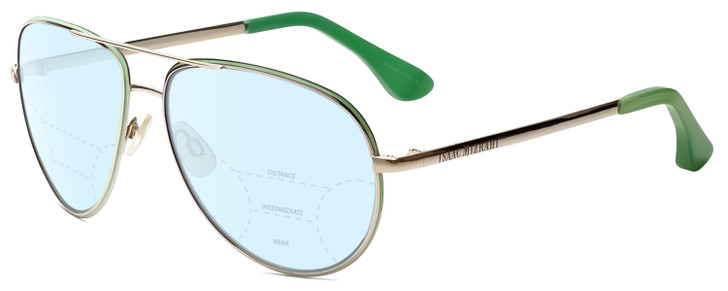 Profile View of Isaac Mizrahi IM36-86 Designer Progressive Lens Blue Light Blocking Eyeglasses in Gold Mint Green Unisex Aviator Full Rim Acetate 59 mm