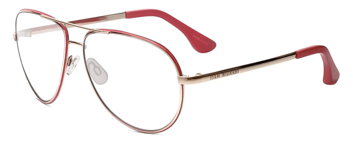 Profile View of Isaac Mizrahi IM36-71 Designer Reading Eye Glasses with Custom Cut Powered Lenses in Pink Gold Unisex Aviator Full Rim Acetate 59 mm