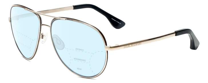 Profile View of Isaac Mizrahi IM36-10 Designer Progressive Lens Blue Light Blocking Eyeglasses in Black Gold Unisex Aviator Full Rim Metal 59 mm