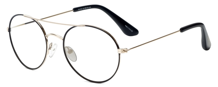Profile View of Isaac Mizrahi IM103-10 Designer Single Vision Prescription Rx Eyeglasses in Black Gold Unisex Aviator Full Rim Metal 55 mm