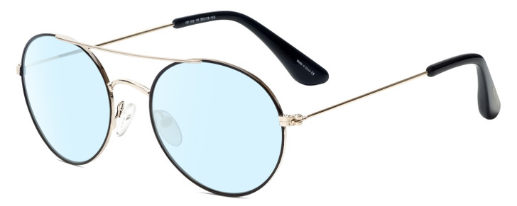 Profile View of Isaac Mizrahi IM103-10 Designer Blue Light Blocking Eyeglasses in Black Gold Unisex Aviator Full Rim Metal 55 mm
