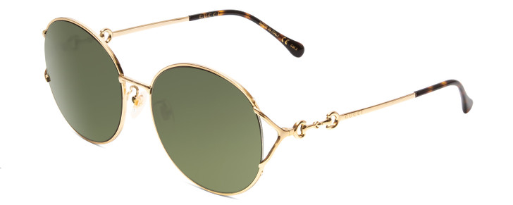 Profile View of GUCCI GG1017SK-002 Womens Round Sunglasses in Gold & Tortoise Havana/Green 58 mm