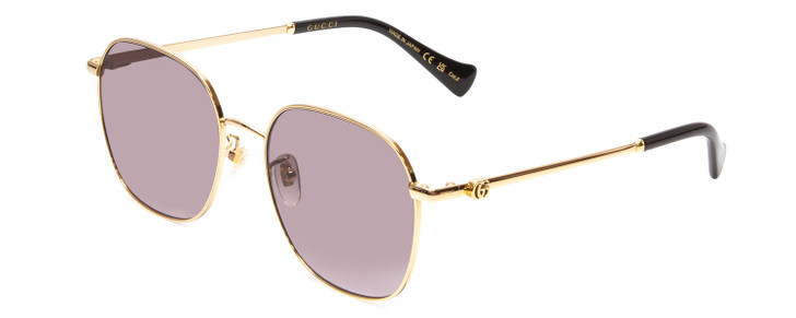 Profile View of GUCCI GG1142SA-001 Womens Classic Designer Sunglasses Gold/Black/Grey Smoke 56mm