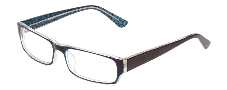 Profile View of Moda Vision 2013 Designer Reading Eye Glasses with Custom Cut Powered Lenses in Blue Crystal Layer Mosaic Black Unisex Rectangle Full Rim Acetate 55 mm