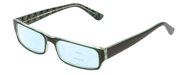Profile View of Moda Vision 2013 Designer Progressive Lens Blue Light Blocking Eyeglasses in Green Crystal Layer Mosaic Unisex Rectangle Full Rim Acetate 55 mm
