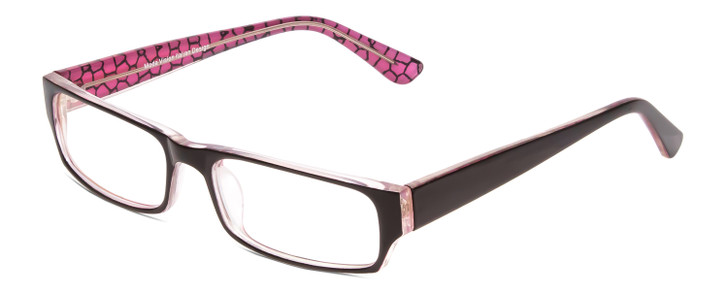 Profile View of Moda Vision 2013 Designer Single Vision Prescription Rx Eyeglasses in Pink Crystal Layer Mosaic Black Unisex Rectangle Full Rim Acetate 55 mm