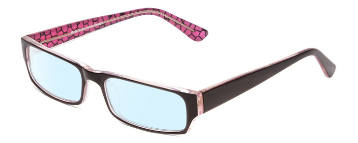 Profile View of Moda Vision 2013 Designer Blue Light Blocking Eyeglasses in Pink Crystal Layer Mosaic Black Unisex Rectangle Full Rim Acetate 55 mm