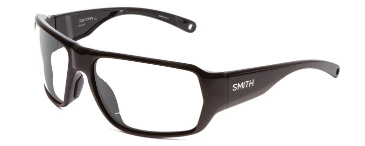 Profile View of Smith Optics Castaway Designer Single Vision Prescription Rx Eyeglasses in Gloss Black Unisex Wrap Full Rim Acetate 63 mm