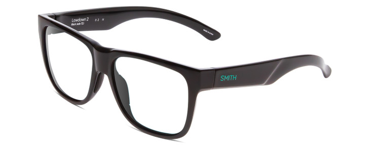 Profile View of Smith Optics Lowdown 2 Designer Single Vision Prescription Rx Eyeglasses in Gloss Black Jade Green Unisex Classic Full Rim Acetate 55 mm