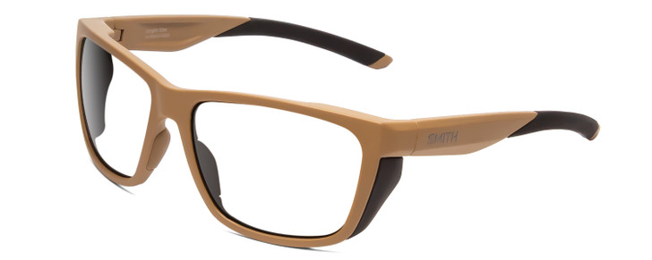 Profile View of Smith Optics Longfin Elite Designer Bi-Focal Prescription Rx Eyeglasses in Tan 499 Brown Unisex Wrap Full Rim Acetate 59 mm